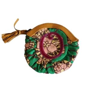 Anthropologie Coin Purse Lucky Penny Fabric 6" Round Initial 'O' Pouch Wallet